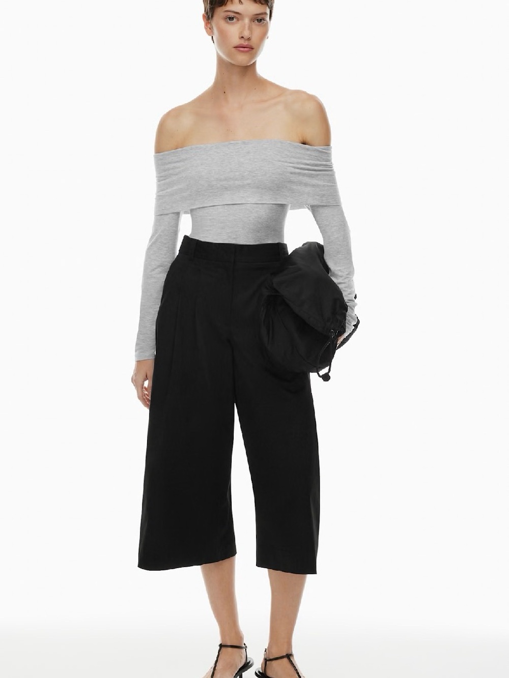 Aritzia Babaton Streamline Off-Shoulder Top in Heather Dark Grey Size Small